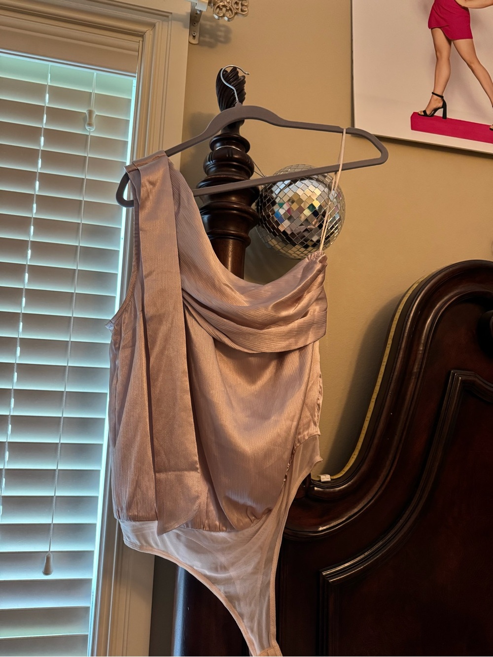 Lush Satin Draped Bodysuit in Light Mauve